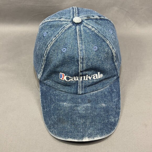 Carnival Cruise Line Strapback Hat Cap Blue Denim Souvenir Distressed Dad Mens - Picture 7 of 14